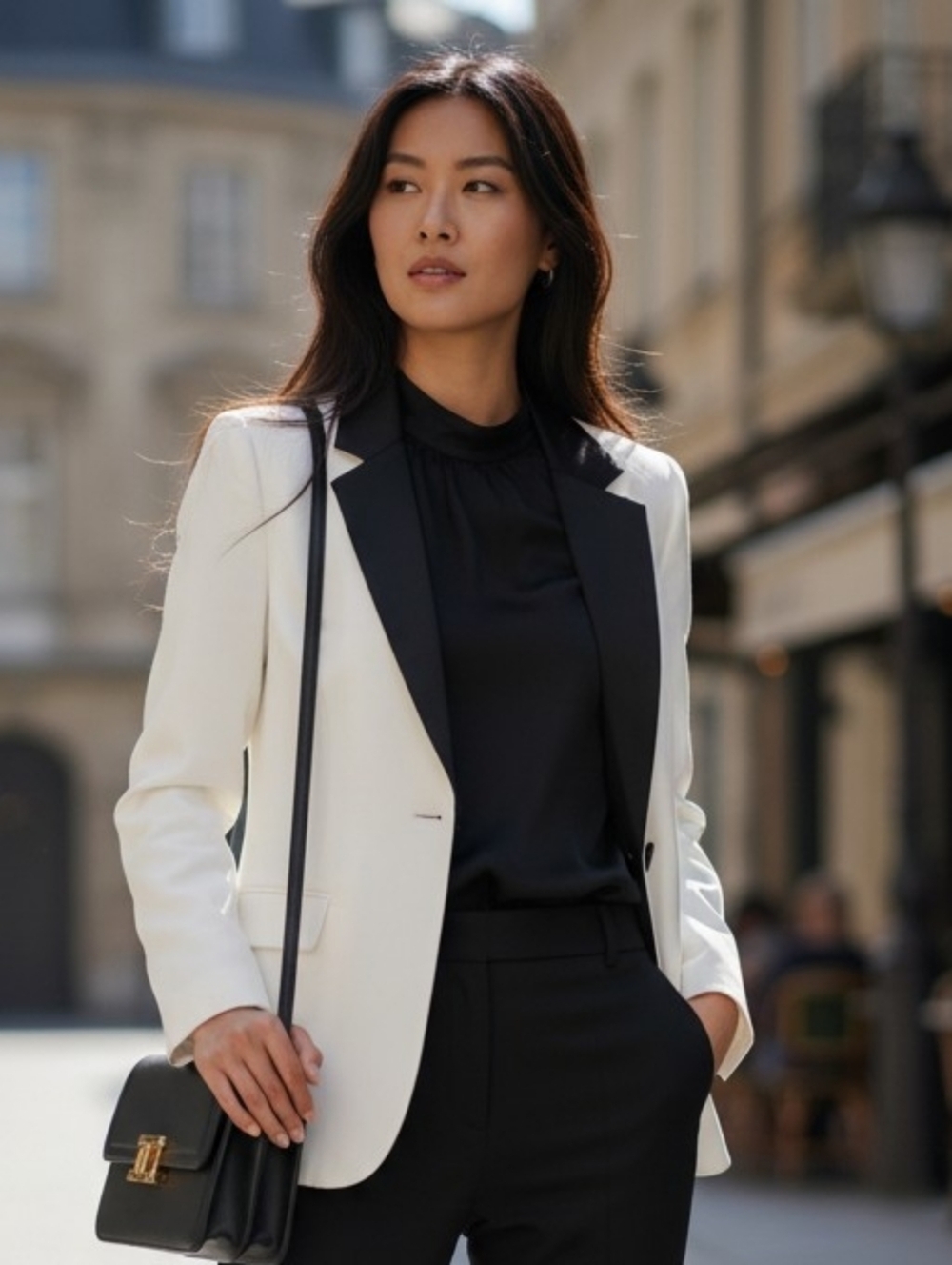 Le Suit White Blazer with Black Lapel and Black Accents